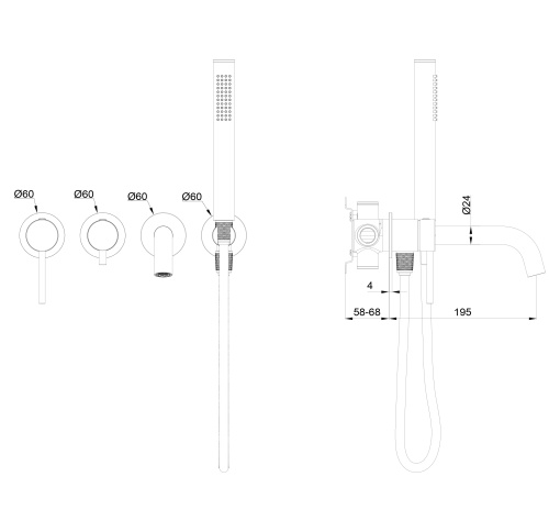 Смеситель для ванны Wonzon & Woghand Stick WW-889017-MB встраиваемый в стену черный - фото 2