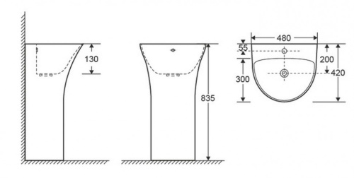 Раковина из санфаянса CeramaLux G307G 83х48 напольная цвет черный - фото 2