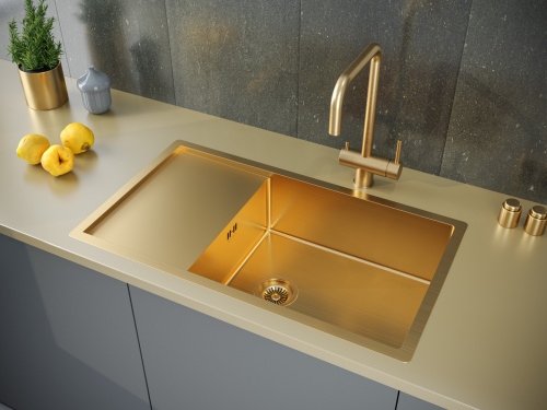 Кухонная мойка Paulmark GERBERG 78F UNI PM217844-BG 47х39 цвет брашированное золото поверхность матовая - фото 3