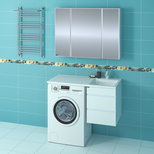 Раковина из искусственного камня СанТа Лидер 900107N 100х50 над стиральной машиной цвет белый - фото 3