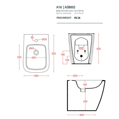 Биде Artceram A16 ASB002 17 00 nero matt *1 напольное - фото 2