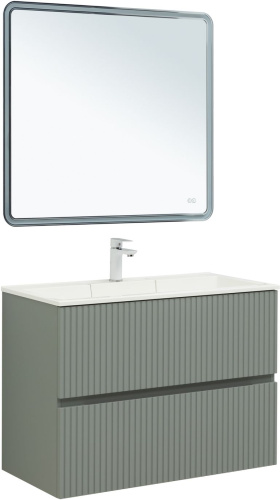 Тумба под раковину Aquanet Джейн 00313319 89х44х64 напольная/подвесная цвет зеленый/серый - фото 5