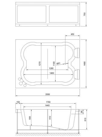 Ванна акриловая Royal Bath HARDON RB083100K 200х150 пристенная прямоугольная с каркасом