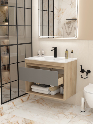 Тумба под раковину Teymi Vitra T60405 80х46х50 подвесная цвет дуб - фото 5