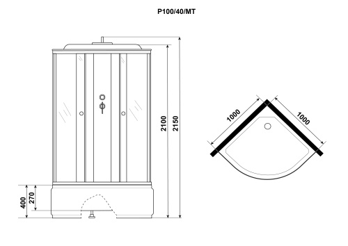 Душевая кабина Niagara Promo P100/40/MT 100х100 четверть круга с крышей ориентация универсальная - фото 4