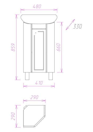 Тумба под раковину Onika Малютка 103301 41х28х66 напольная - фото 3