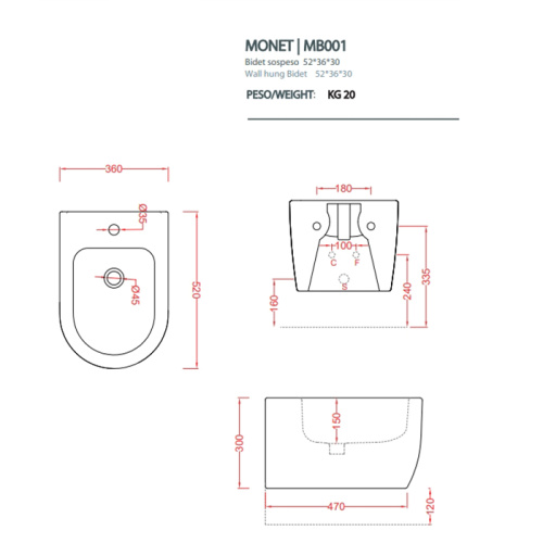 Биде Artceram Monet MNB001 05 00 подвесное - фото 2