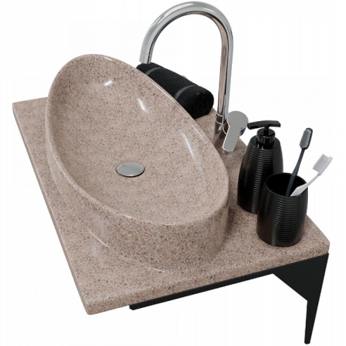 Раковина из искусственного камня СанТа 900142 70х45 подвесная цвет речной песок 1 отверстие под смеситель - фото 4