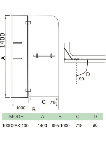 Душевая шторка на ванну WeltWasser WW100 10000001237 100х140 стекло прозрачное профиль хром глянцевый ориентация универсальная - фото 2