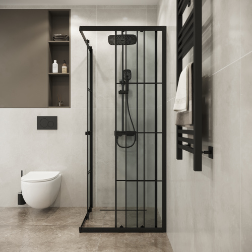 Душевой уголок Niagara Eco NG-1009-14QKL 89х89 стекло с рисунком профиль черный матовый без поддона - фото 4