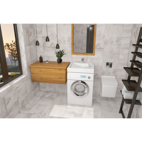 Раковина из искусственного мрамора Altasan LUX UPP60LUXs 60х60 над стиральной машиной цвет белый 1 отверстие под смеситель - фото 3