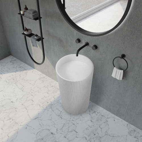 Раковина из искусственного камня Abber STEIN AS2501-H 50х50 напольная цвет белый матовый без отверстий под смеситель - фото 3