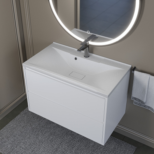 Раковина из искусственного камня Uperwood Elen Quartz 297000020 80х45 полувстраиваемая цвет белый - фото 3