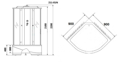 Душевая кабина Niagara Ultra 2110134N 90х90 четверть круга с крышей ориентация универсальная - фото 2