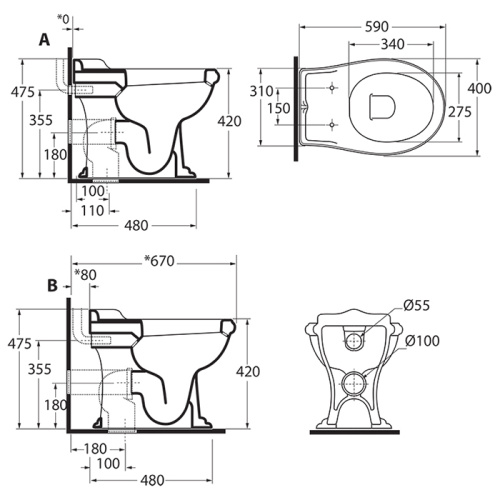 Чаша унитаза приставная Azzurra Jubilaeum JUVCTPB00000BI/(JUB100/P bi) цвет белый без бачка и сиденья душевой смыв - фото 2