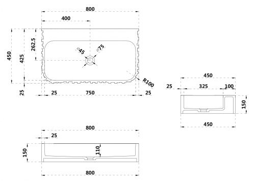 Раковина из искусственного камня Abber STEIN AS2652-0.8 80х45 подвесная цвет белый матовый без отверстий под смеситель - фото 5