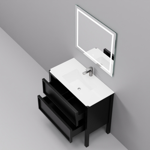 Тумба с раковиной+зеркало Art Decco Elisa (Элиса) AES09F78S2MF 90x45x85 напольная цвет черный дуб - фото 4