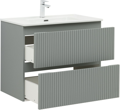 Тумба под раковину Aquanet Джейн (Flat) 00335434 80х46х64 подвесная цвет зеленый/серый - фото 4