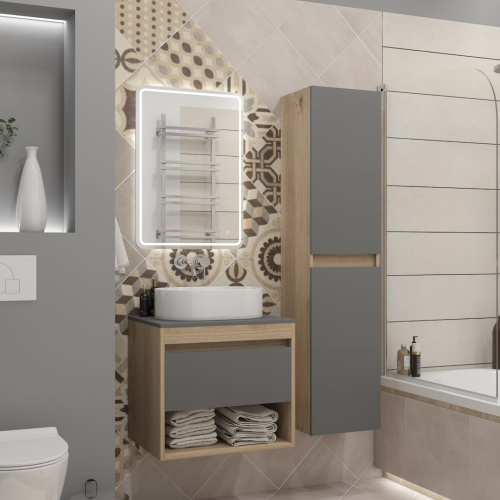 Тумба под раковину Teymi Ritta T60523 55х45х52 подвесная цвет дуб/графит - фото 5