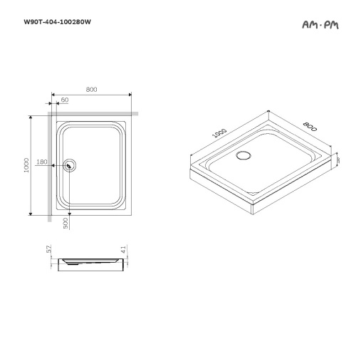 Душевой поддон Am.Pm Gem W90T-404-100280W акрил белый с каркасом - фото 4