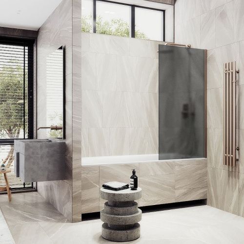 Душевая шторка на ванну Maybah Glass MGV-87-2ш 70х140 стекло тонированное профиль бронза ориентация универсальная - фото 3