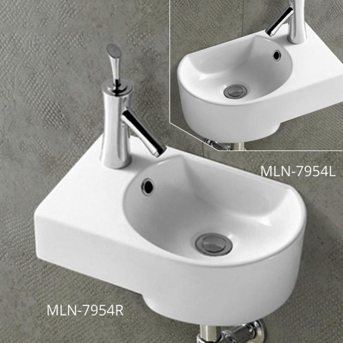 Раковина из сантехнического фарфора Melana 7954L-805 42х27 подвесная цвет белый 1 отверстие под смеситель - фото 2