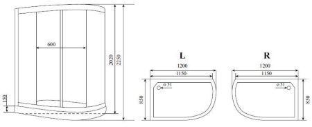 Душевая кабина Timo Standart T-1102R 120х85 асимметричная с крышей ориентация правая
