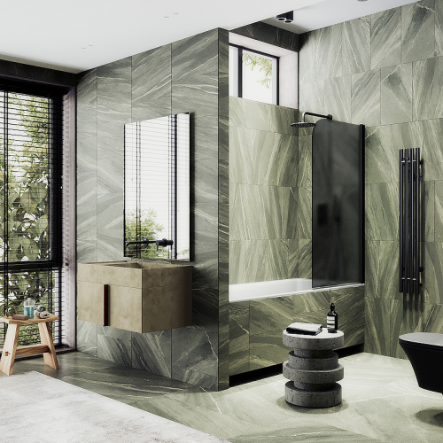 Душевая шторка на ванну Maybah Glass MGV-624-6 80х140 стекло тонированное профиль черный ориентация универсальная - фото 2