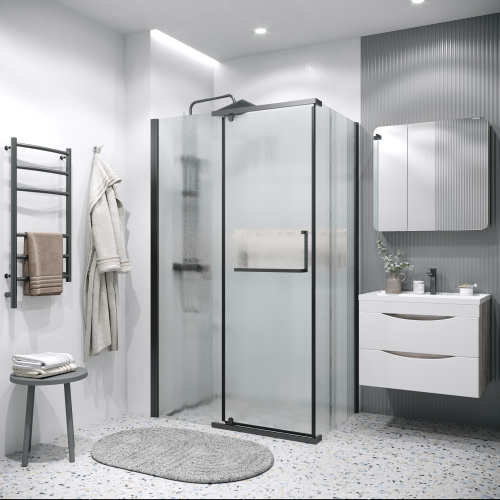 Душевая перегородка Grossman Pragma 200.K33.03.80.21.02 80х195 стекло текстурное профиль черный матовый - фото 3