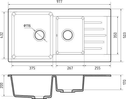Кухонная мойка Granfest Practik P-980KL черный 98х50 цвет черный поверхность матовая - фото 3