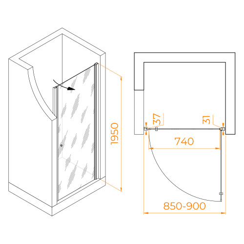 Душевая дверь RGW Dolphin 54930309-11 90х195 стекло прозрачное профиль хром глянцевый - фото 2