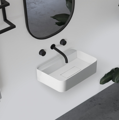 Раковина из искусственного камня Abber STEIN AS2626 50х40 подвесная цвет белый матовый без отверстий под смеситель - фото 2