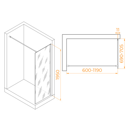 Душевая перегородка RGW Walk In 35100207-11 70х195 стекло прозрачное профиль хром глянцевый - фото 2