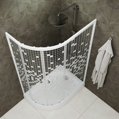 Душевой уголок Тритон Коралл Щ0000061781 120х80 стекло прозраное с узором профиль белый с поддоном - фото 3