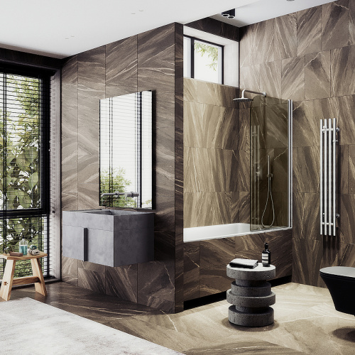 Душевая шторка на ванну Maybah Glass MGV-611-5 60х140 стекло тонированное профиль хром матовый ориентация универсальная - фото 2