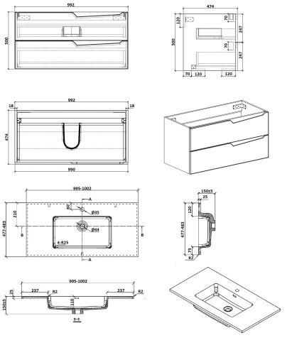 Тумба с раковиной Parly Rhea Rhea100 99х47х50 подвесная - фото 4