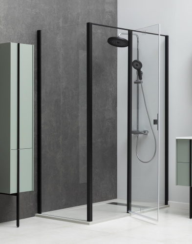 Душевой уголок Allen Brau Priority 3.31006.BBA + 3.31015.BBA 100х80 стекло прозрачное профиль черный без поддона - фото 2