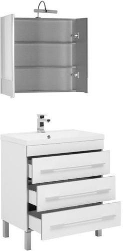 Комплект мебели: тумба с раковиной + зеркало-шкаф Aquanet Верона 00287658 75x48x155 напольный цвет белый - фото 2