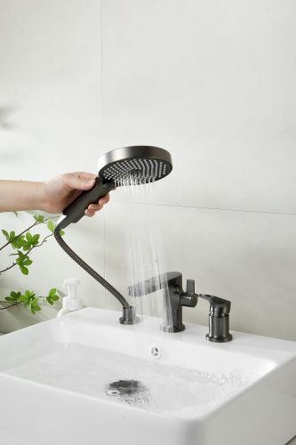 Смеситель BELZ B66713-3 на борт ванны оружейная сталь - фото 5