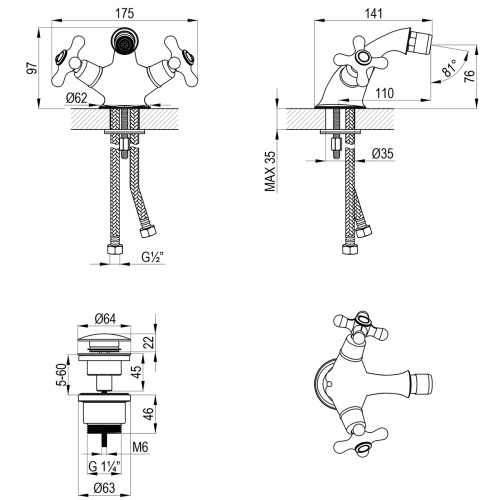 Смеситель LeMark Vintage LM2808B на биде бронза - фото 2