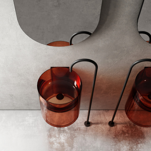 Раковина из полиэфирной смолы Abber KRISTALL AT2704Opal 42х42 подвесная цвет коричневый без отверстий под смеситель - фото 4