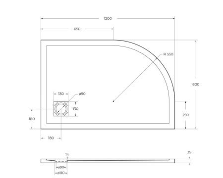 Душевой поддон из искусственного камня BelBagno UNO TRAY-MR-UNO-RH-120/80-550-35-W-R-BO 120х80 белый