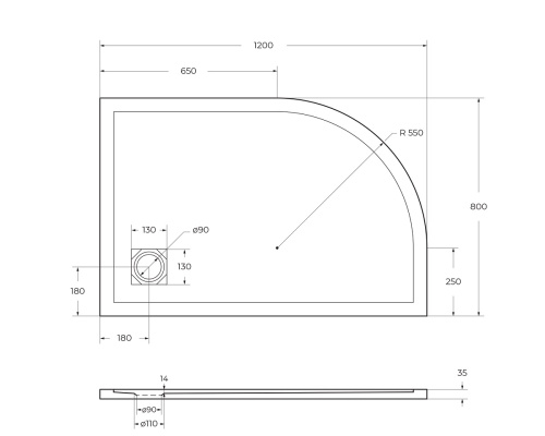 Душевой поддон BelBagno UNO TRAY-MR-UNO-RH-120/80-550-35-W-R-CR 120х80 искусственный мрамор белый - фото 3