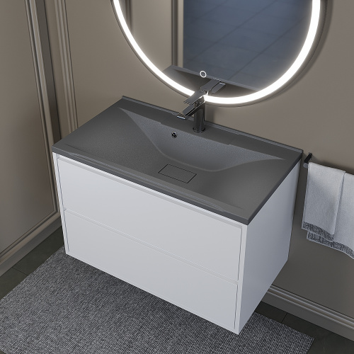 Раковина из искусственного камня Uperwood Elen Quartz 297000021 80х45 полувстраиваемая цвет серый - фото 2