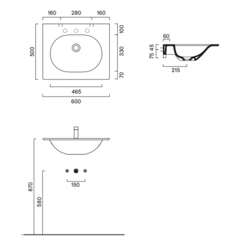 Раковина керамическая Catalano Sfera 60 см 520610001 подвесная цвет белый без отверстий под смеситель - фото 2