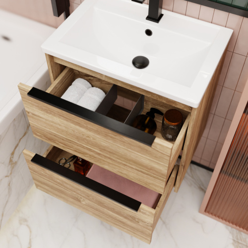 Тумба под раковину La Fenice Tesoro FNC-01-TES-DKK-60-2 59х39х62 подвесная цвет коричневый матовый - фото 2