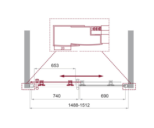 Душевая дверь BelBagno UNO-195 UNO-195-B-BF-1-150-P-Cr стекло рифленое профиль хром глянцевый - фото 2