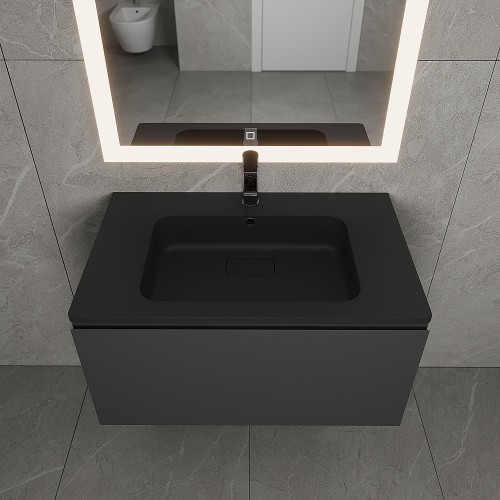 Раковина из искусственного камня Uperwood Lagoon Quartz 297000016 80х48 полувстраиваемая цвет черный - фото 5