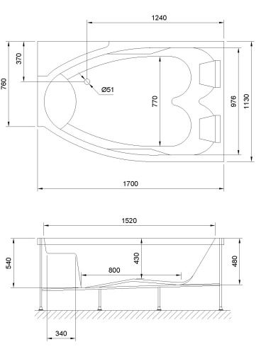 Ванна акриловая гидромассажная Royal Bath SHAKESPEARE RB652100CM-R 170х110 пристенная асимметричная с каркасом - фото 2