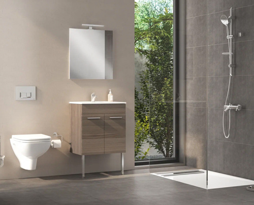 Комплект мебели: тумба 60х39х62 + раковина + зеркало Vitra Mia 75069 подвесной цвет коричневый - фото 2